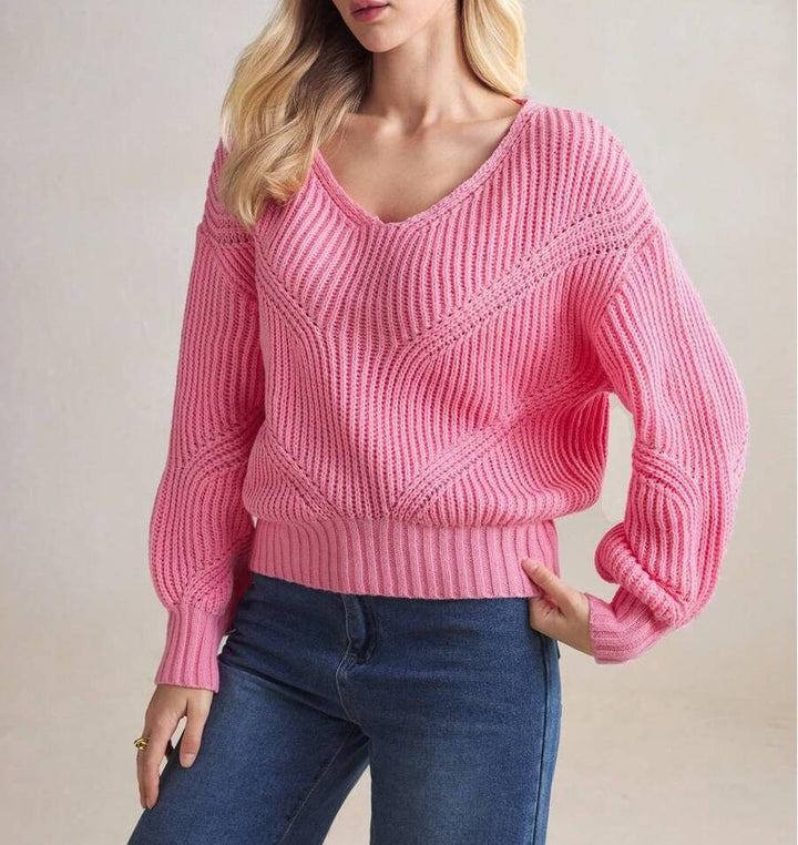 Damen Strickpullover mit V-Ausschnitt und strukturiertem Design Drune