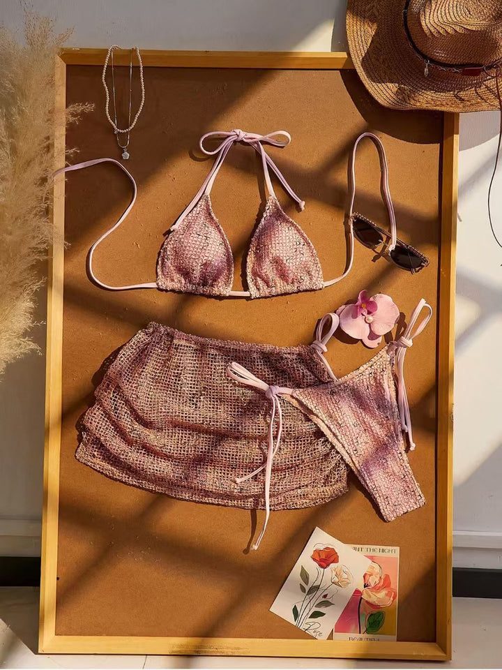 Damen Triangel-Bikini mit Wickelrock und verstellbaren Trägern Drune