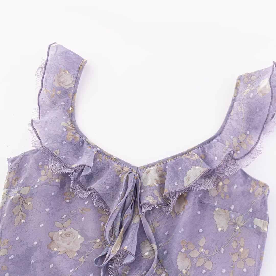 Damen Maxikleid mit romantischem Rüschensaum und floralem Muster Drune