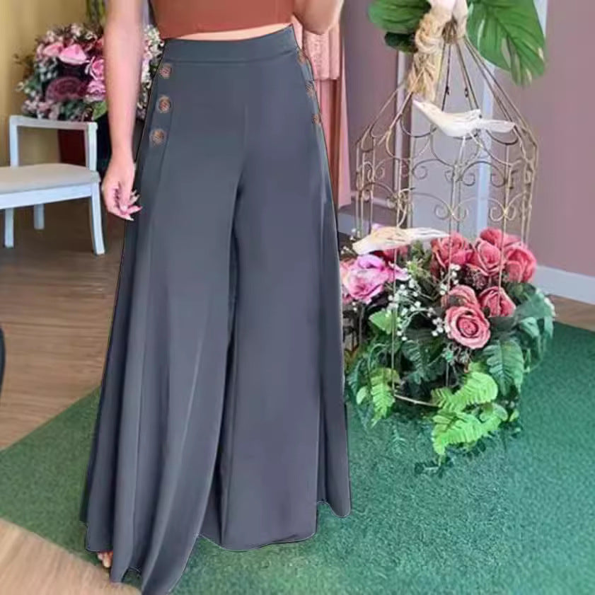 Damen Weite Palazzo-Hose mit Knopfdetails Drune