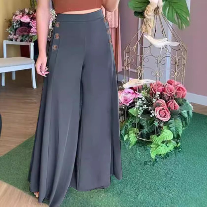 Damen Weite Palazzo-Hose mit Knopfdetails Drune