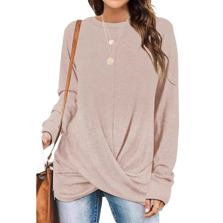 Damen lässiges Longsleeve Oberteil mit Wickeloptik und Rundhalsausschnitt Drune