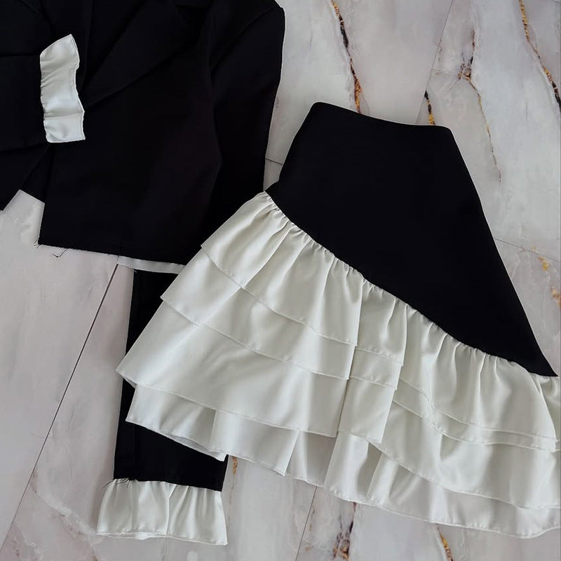 Damen elegantes cropped Blazer mit Rüschendetails Drune
