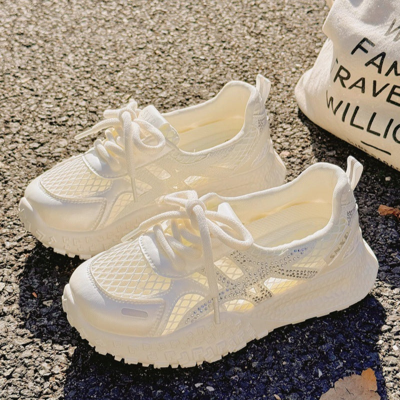 Damen Atmungsaktive Sneaker mit modischem Netzdesign und Glitzerakzenten Drune