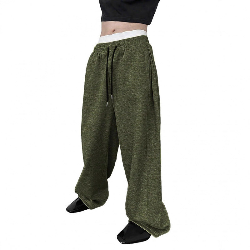 Damen nan weite Oversize Jogginghose mit tiefem Schritt, elastischem Bund und Kordelzug Drune