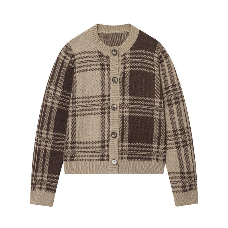 Damen gemütliche Karoknitted Cardigan Drune