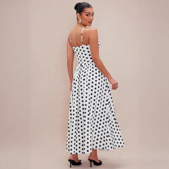 Damen Maxi-Kleid mit punktiertem Design und taillierter Passform Drune
