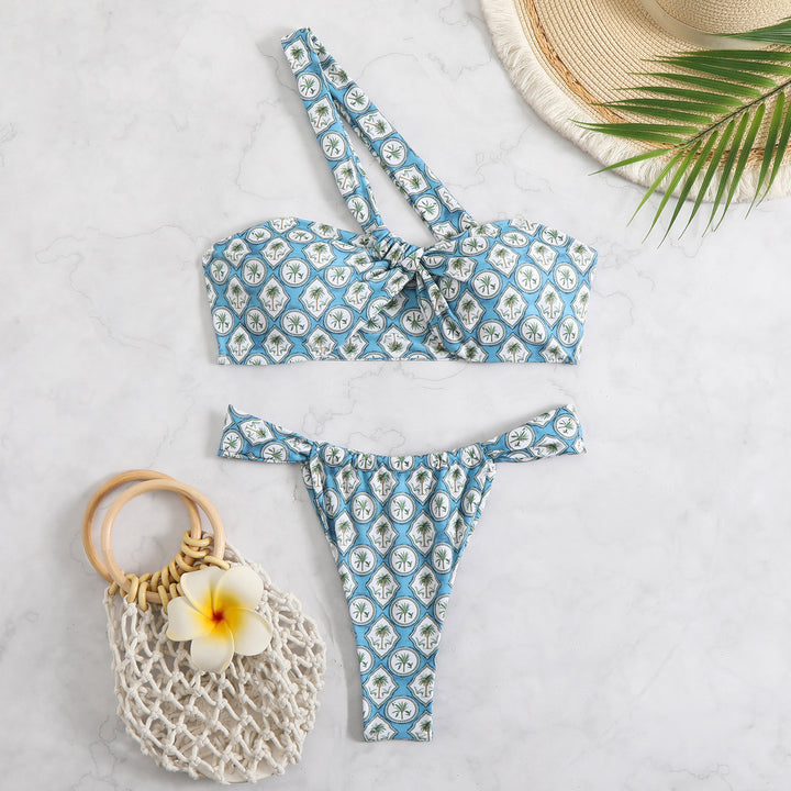 Damen Bandeau-Bikini mit asymmetrischen Trägern und modischen Wickeldetails Drune