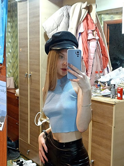 Damen Crop-Top mit hohem Kragen und Rippstruktur Drune