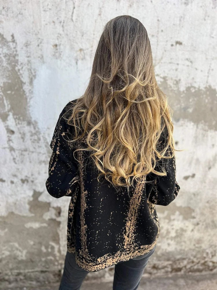 Drune | Bedruckte Metallknopf Gestrickte Reversjacke