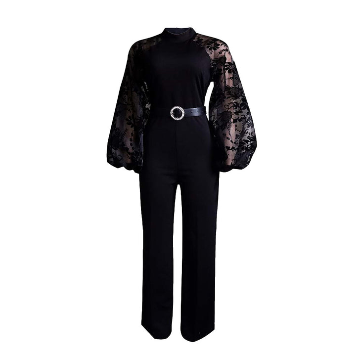 Damen Jumpsuit mit eleganten Puffärmeln und Taillengürtel Drune