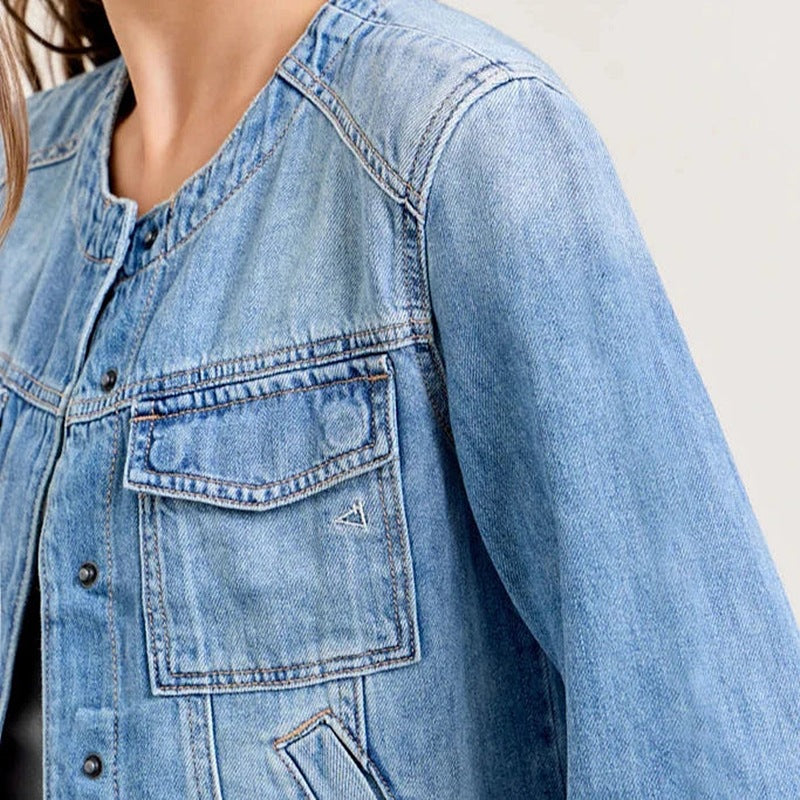 Damen Jeansjacke im lässigen Cropped-Schnitt mit praktischen Taschen und Knopfdetails Drune