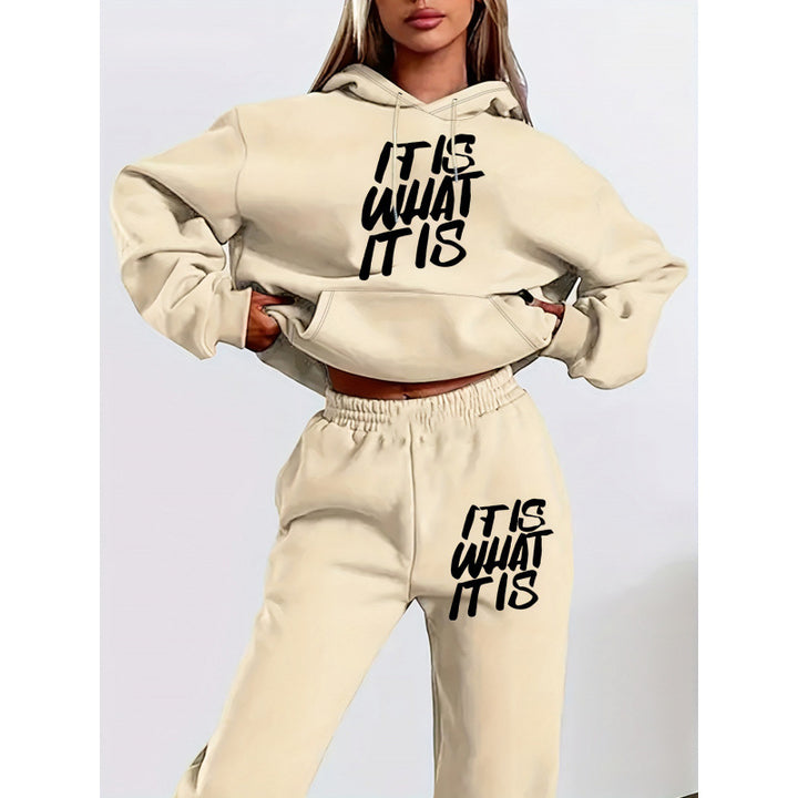 Damen Freizeit-Hoodie und Jogginghose Set mit inspirierendem Schriftzug Drune