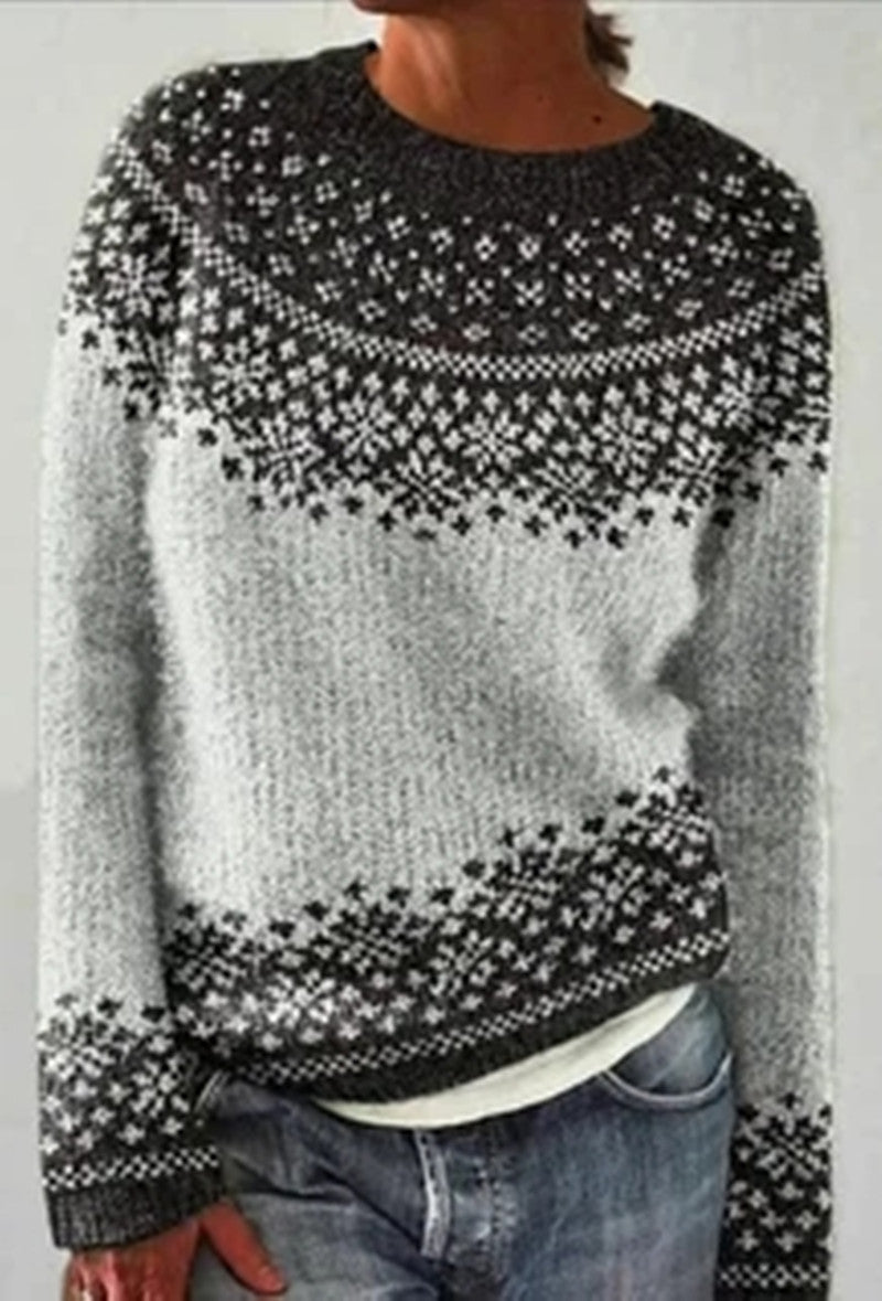 Damen nan gemusterter Norwegerstrickpullover mit weitem Rundhalsausschnitt und lässigem Oversize-Schnitt Drune