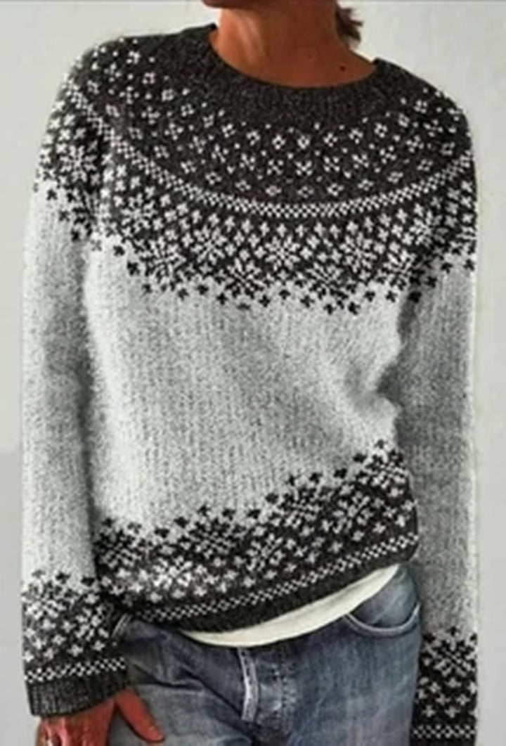 Damen nan gemusterter Norwegerstrickpullover mit weitem Rundhalsausschnitt und lässigem Oversize-Schnitt Drune