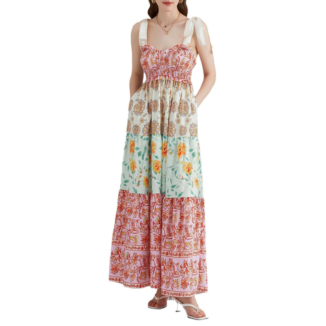 Damen Maxikleid mit floralen Falten und großzügigem A-Linien-Schnitt Drune