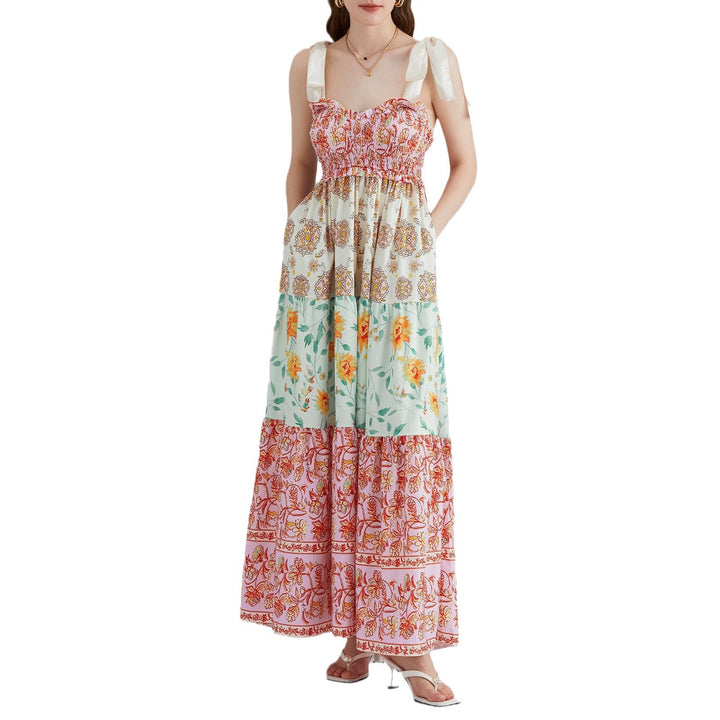 Damen Maxikleid mit floralen Falten und großzügigem A-Linien-Schnitt Drune