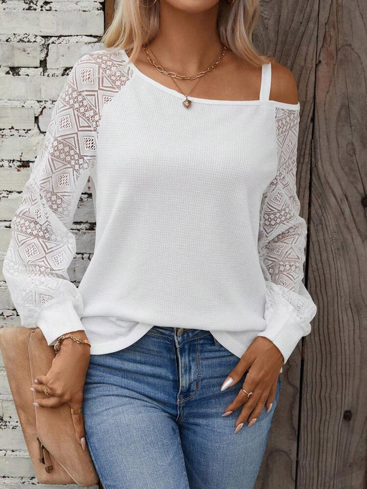 Damen Elegantes Strickoberteil mit asymmetrischem Ausschnitt und verzierten Ärmeln Drune