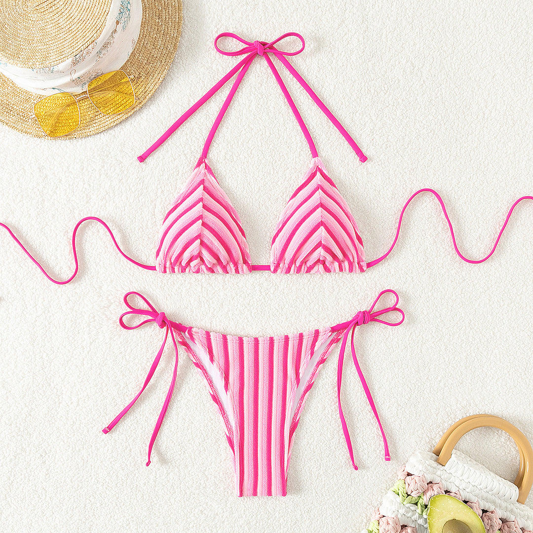 Damen Triangel-Bikini mit raffinierten Streifen und verspielten Schleifen Drune