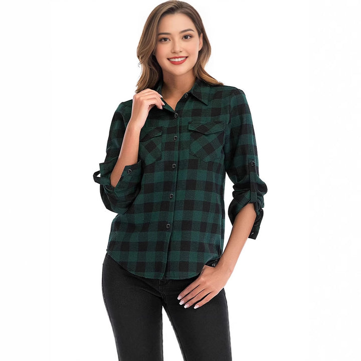 Damen Karierte Flanellbluse Drune