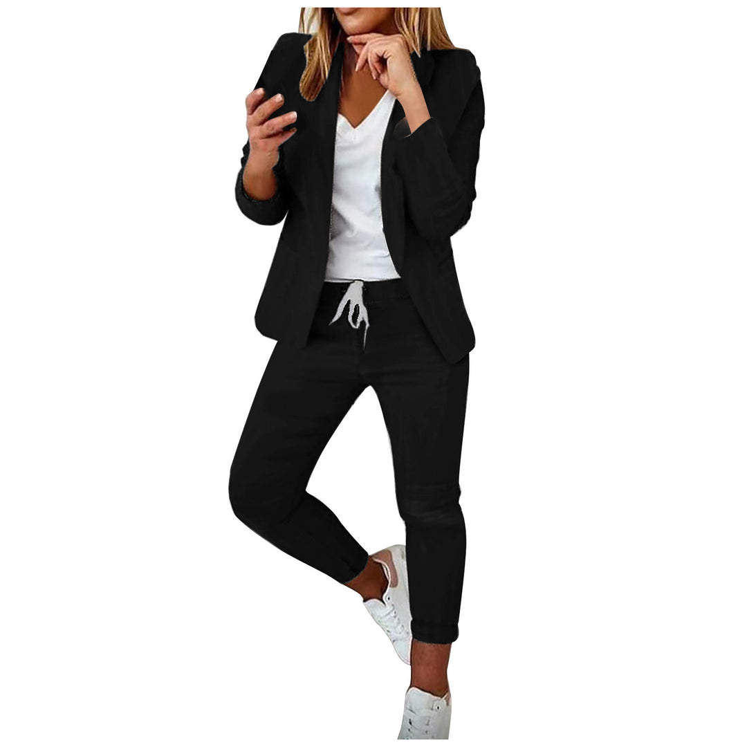 Damen nan lässiges Hosenanzug-Set mit Joggerhose, Kordelzug und tailliertem Blazer Drune