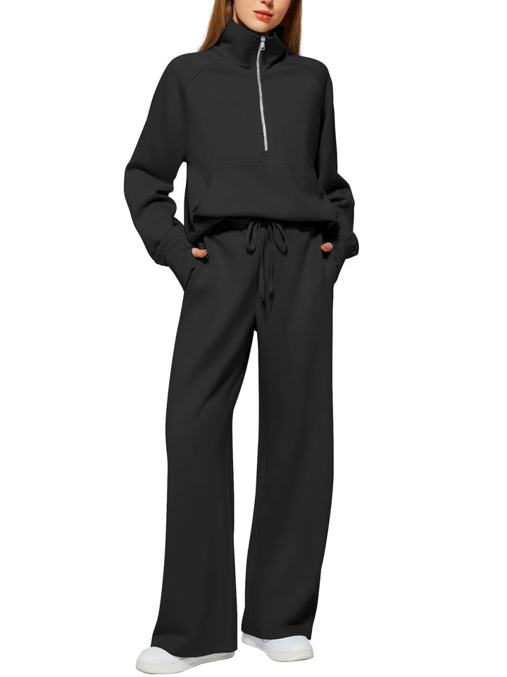 DamenSportliches Sweatshirt-Set mit hoher Kragen und weiten Beinen Drune