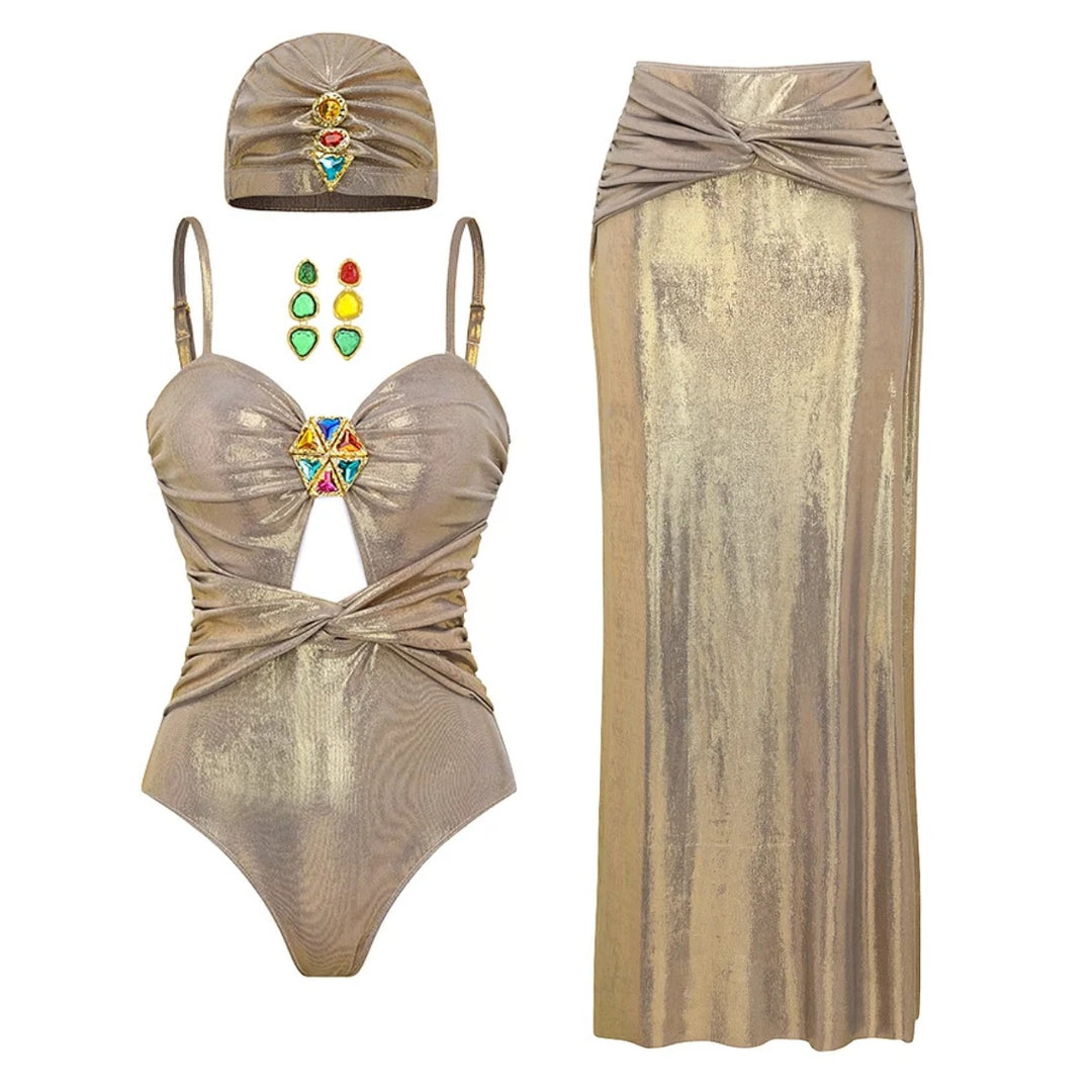 Damen Badeanzug-Set mit raffiniertem Schnitt und vielseitigem Maxirock Drune