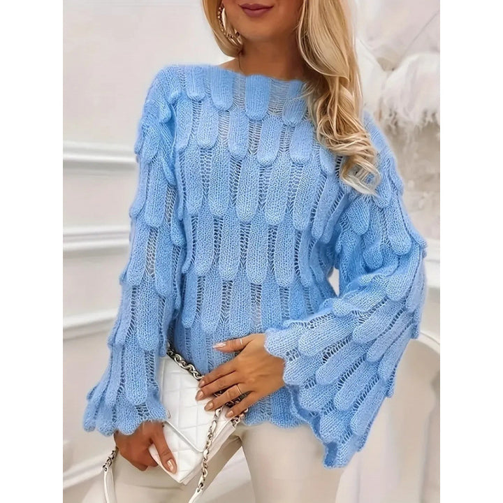 Damen Strickpullover mit voluminösen Ärmeln und strukturiertem Muster Drune
