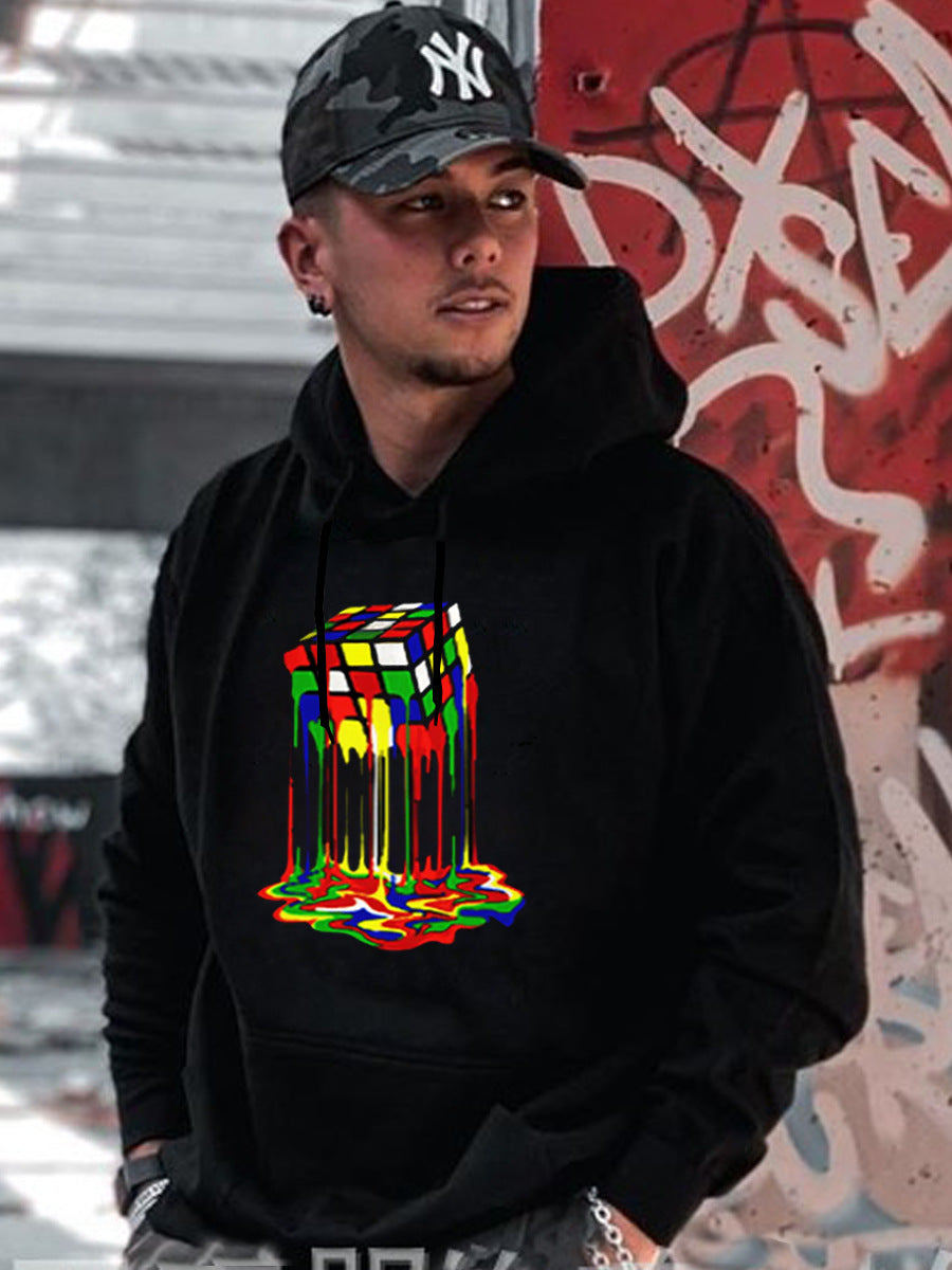 Herren Kapuzenpullover mit kreativem Rubik's Cube Grafikdruck Drune
