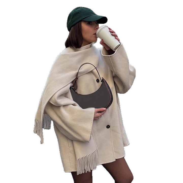 Damen oversized Wollmantel mit Fransendetails Drune