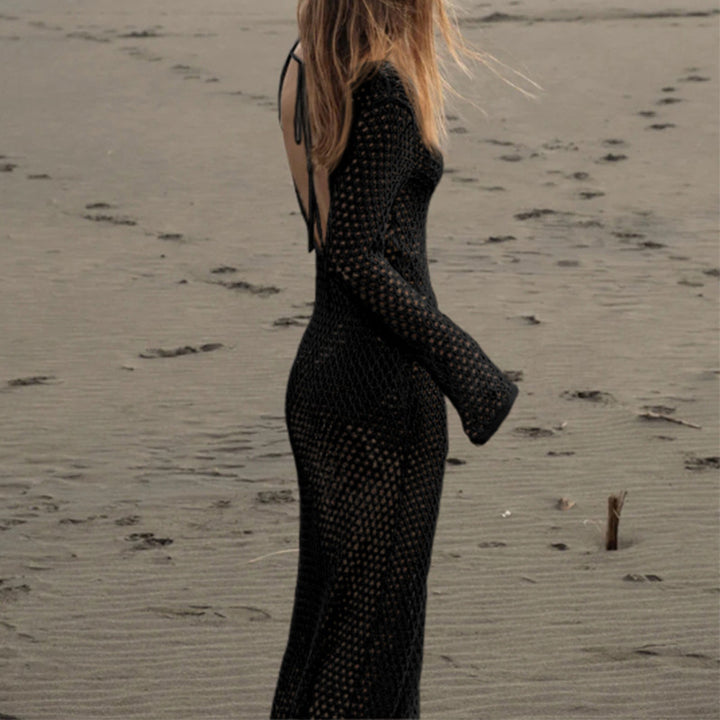 Damen Netzkleid mit tiefem V-Ausschnitt und modischem Ringdetails Drune