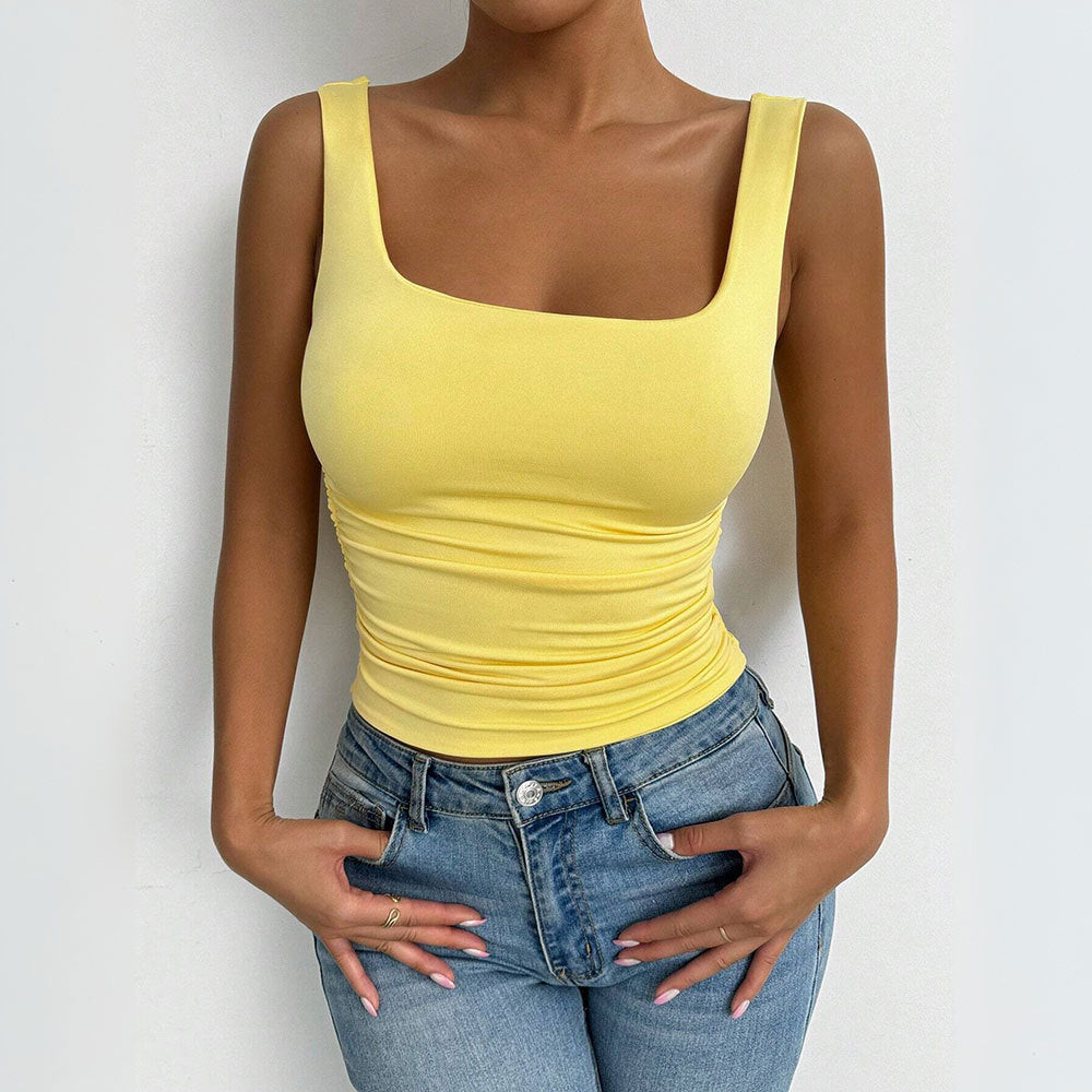 Damen figurbetontes Top mit quadratischem Ausschnitt und Raffungsdetails Drune