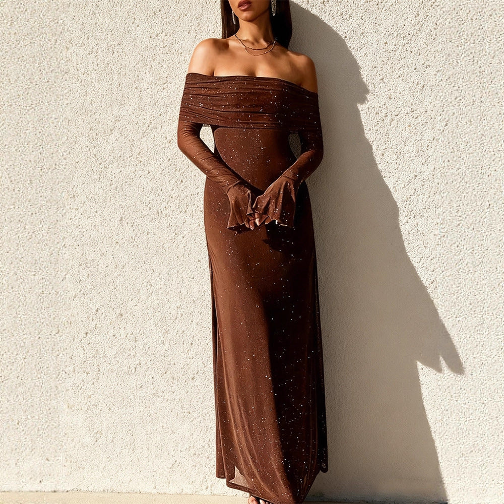 Damen Elegantes, schulterfreies Abendkleid mit glitzerndem Paillettenbesatz und figurbetonter Silhouette Drune