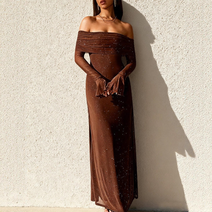 Damen Elegantes, schulterfreies Abendkleid mit glitzerndem Paillettenbesatz und figurbetonter Silhouette Drune