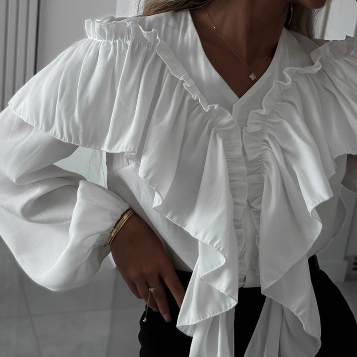 Damen Elegantes Blusenoberteil mit voluminösen Rüschen und schmeichelndem Schnitt Drune