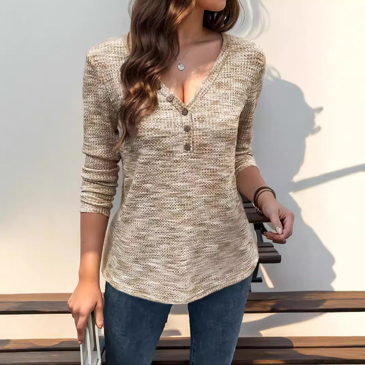 Damen Langarmshirt mit strukturiertem Design und Knopfdetails Drune