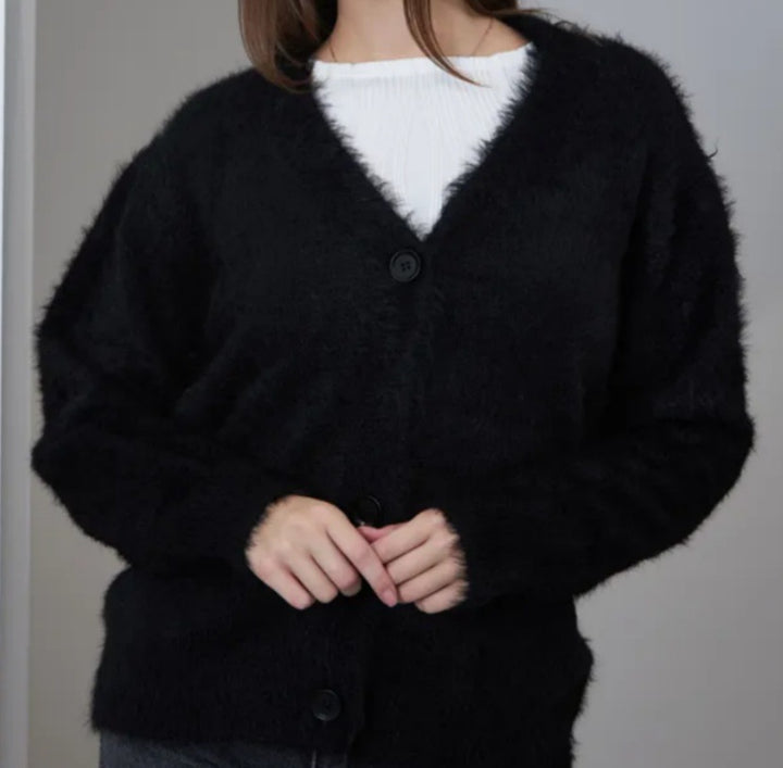 Damen kuschelige Strickjacke mit weichem Mohair-Mix und eleganter Knopfleiste Drune