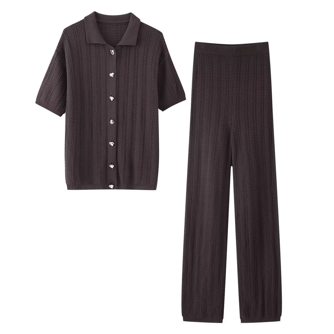 Damen nan weite Strickhose mit hohem Elastikbund, Strukturstrick und Palazzo-Schnitt Drune