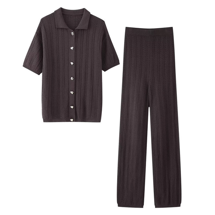 Damen nan weite Strickhose mit hohem Elastikbund, Strukturstrick und Palazzo-Schnitt Drune