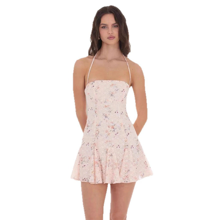 Damen Blumenkleid mit trägerlosem Design und frischem Schnitt Drune