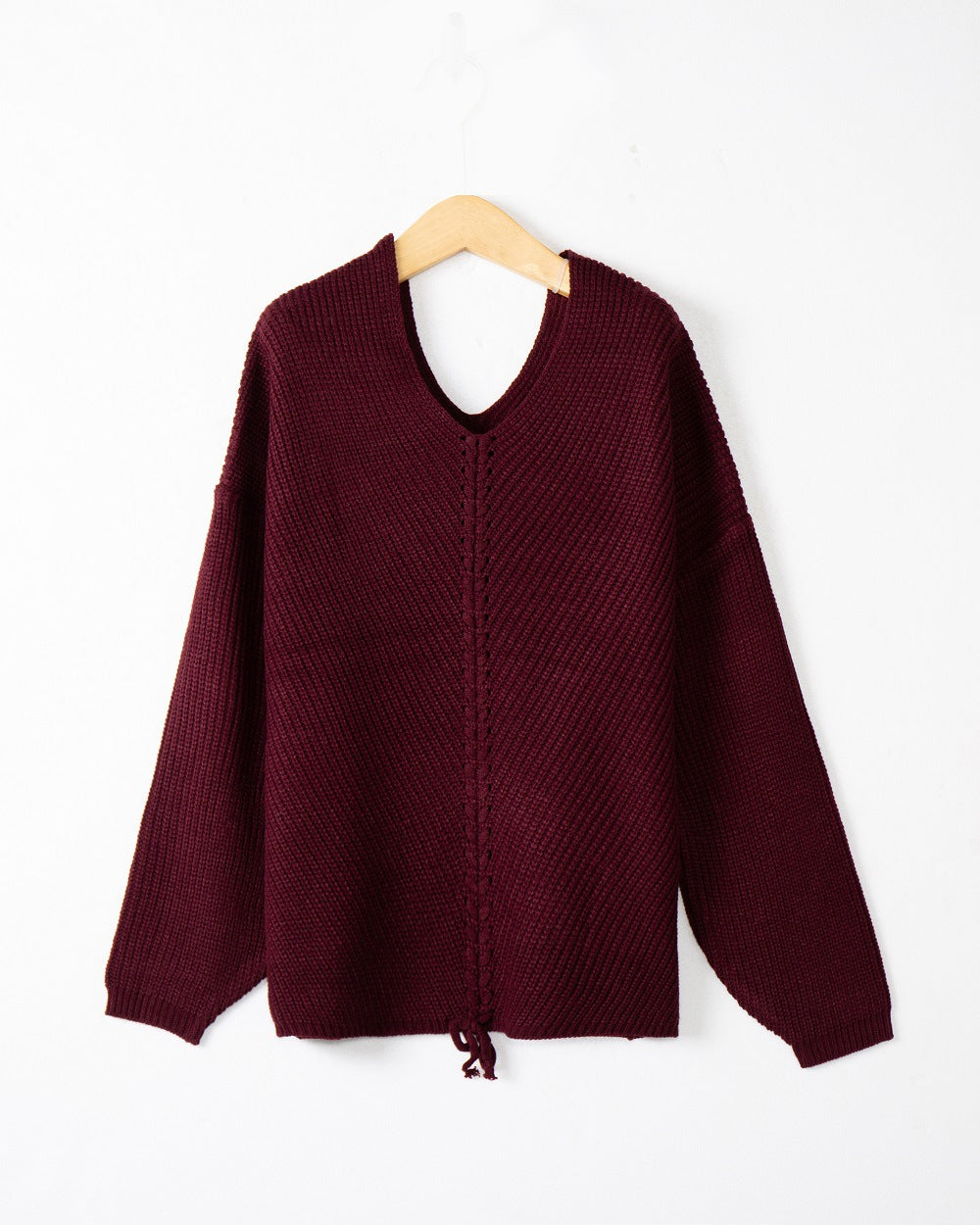 Damen Grobstrick Pullover mit attraktivem V-Ausschnitt und praktischen Kordeldetails Drune