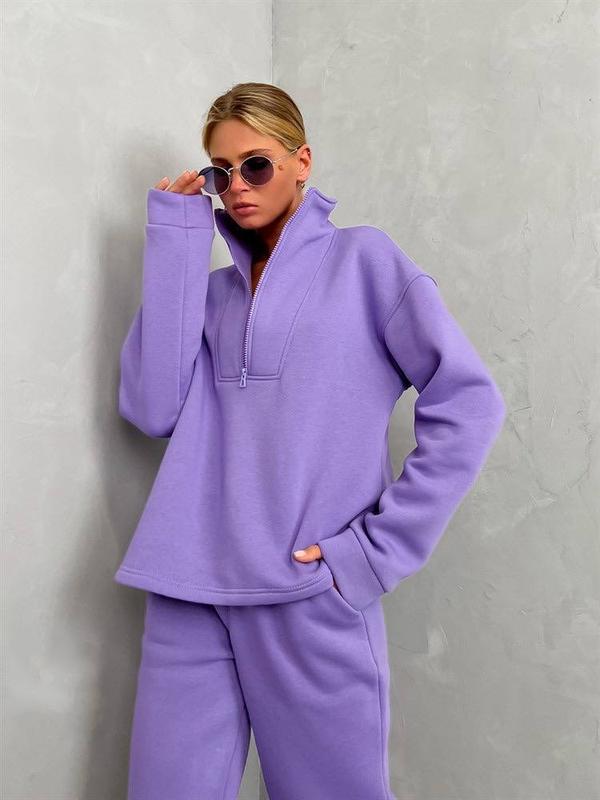 Damen nan weiches Oversize-Halbzip-Loungewear-Set mit hohem Stehkragen und taillierter Jogginghose Drune