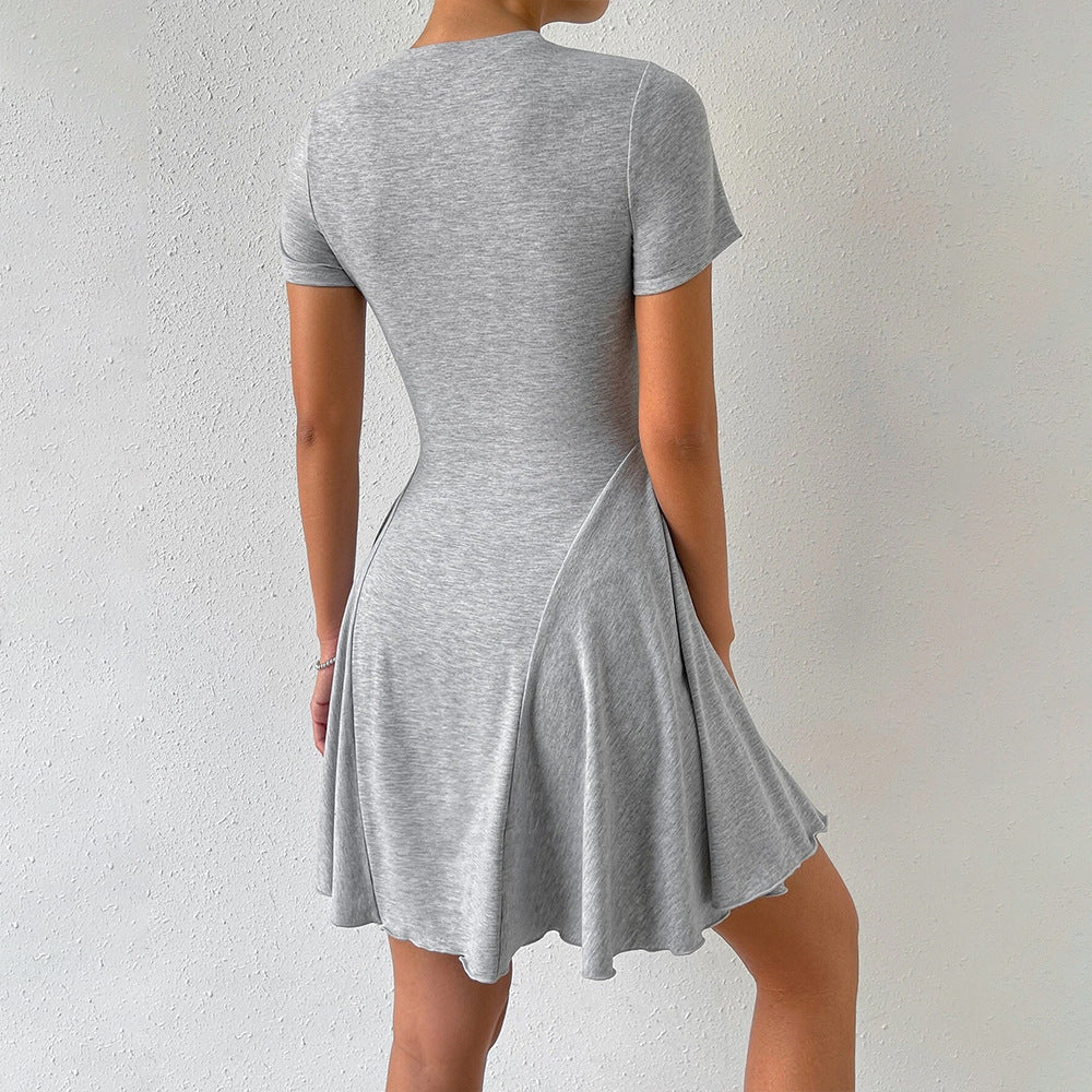 Damen lässiges Sommerkleid mit Rundhalsausschnitt und schwingendem Rock Drune