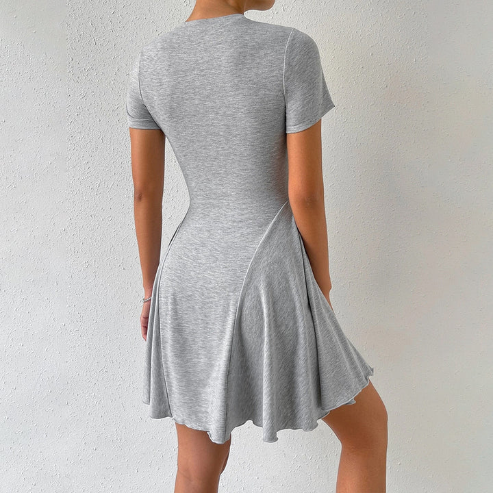 Damen lässiges Sommerkleid mit Rundhalsausschnitt und schwingendem Rock Drune