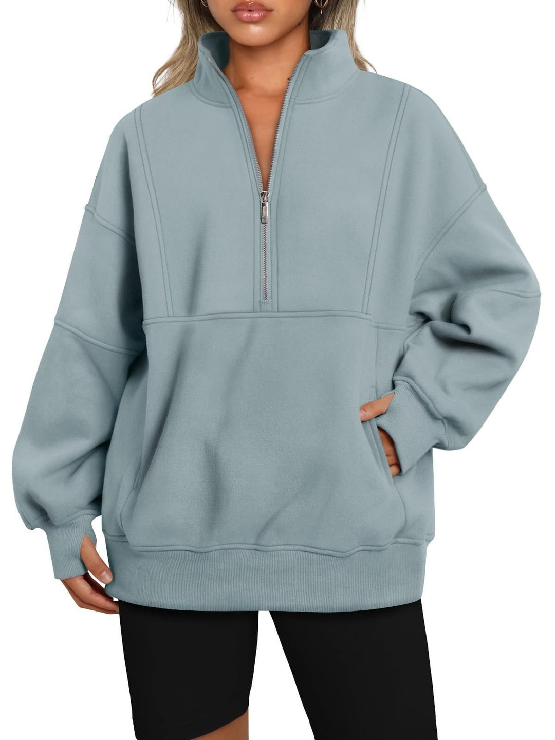 Damen Sportlicher Hoodie mit hohem Kragen und Reißverschluss Drune