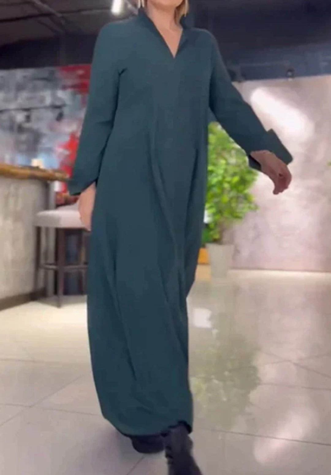 Damen Hemdblusenkleid mit Taschen und Stehkragen Drune