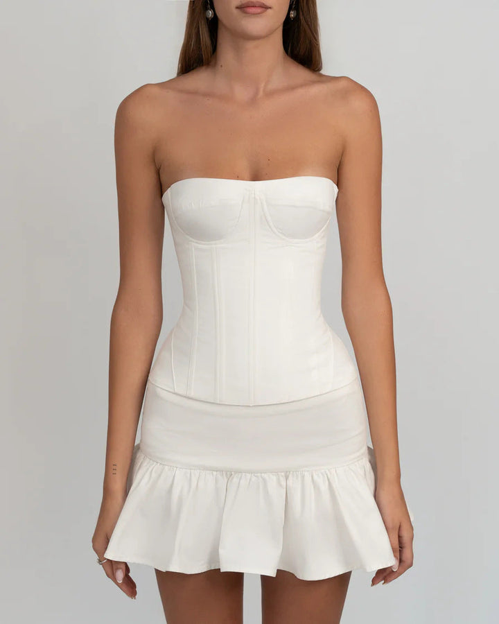 Damen figurbetontes Korsettkleid mit Rüschensaum Drune