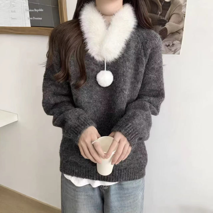 Damen Kuscheliger Strickpullover mit abnehmbarem Kragen Drune
