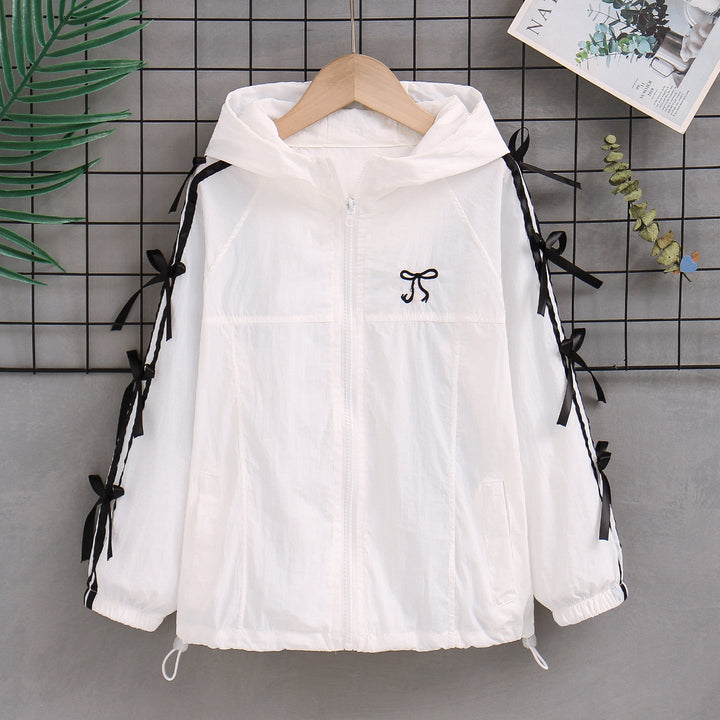 Damen nan transparente bestickte Kapuzenbluse mit Volantärmeln Drune