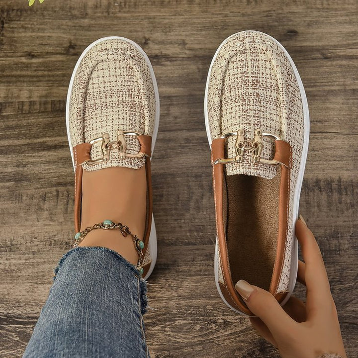 Damen Slip-On Clogs mit modischem Karomuster und elegantem Schnallen-Detail Drune